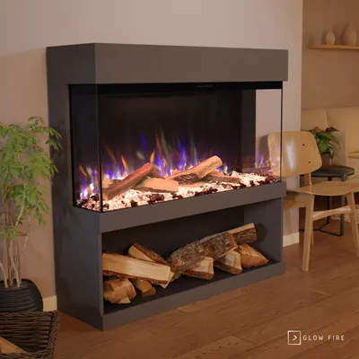 Produktbild von Glow Fire Elektrokamin 'PR17' in Grau| LED Standkamin in Grau mit Heizung (1500 W) | HxBxT: 130x131x40cm