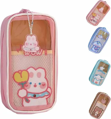 Obrázok produktu pre Kawaii puzdro na ceruzky, priehľadné, veľké puzdro na ceruzky, estetické, veľkokapacitné pre dievčatá, ružové
