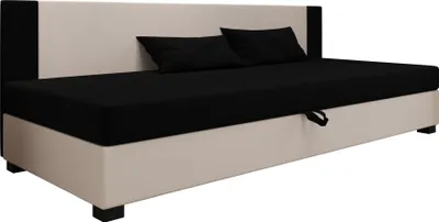 Produktbild von AURA SOFA  Boxspringbett ULO BIZ 90x195 Komplett-Set mit Bonell Matratze, Polsterbett mit Bettkästen -  Hellbeige/Schwarz, SAWANA 01/14