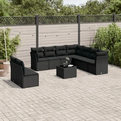 Produktbild von CLORIS 10-tlg. Garten-Sofagarnitur - mit Kissen - Schwarz Poly Rattan - Gartenmöbelgarnituren LL0000257460