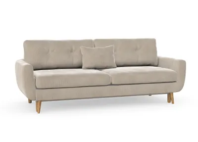 Produktbild von Harris 3-Sitzer-Sofa mit Schlaffunktion, Massivholzkonstruktion, skandinavischer Stil, Hohe Beine aus Eichenholz, gewachst, Cord-Stoff Scala Mud Hazel