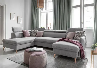 Produktbild von MIUFORM Sweet Harmony - Ecksofa mit Bettfunktion und Bettkasten U-FORM LINKS - 321x208cm - Hellgrau - Sofa Schlafsofa Couch