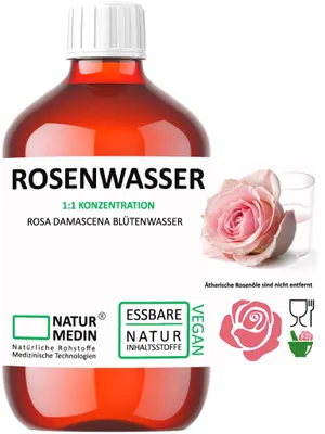 Produktbild von 250-ml ROSENWASSER naturrein Rosa damascena Blütenwasser ohne Zusatzstoffe Pur, steril und oxidationsfrei Nachhaltig NATURMEDIN®