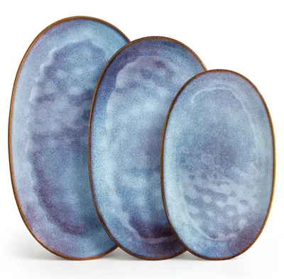Servierbord-Set, 3-teilig, Blau-Lila, Steinzeug, spülmaschinengeeignet