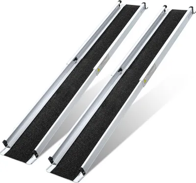 Produktbild von Rollstuhlrampe aus Aluminium mobil Rampe Rollstuhl klappbar Auffahrrampe bis 272 kg Anti-Rutsch für Zuhause, Treppen, Schwellen 152cm