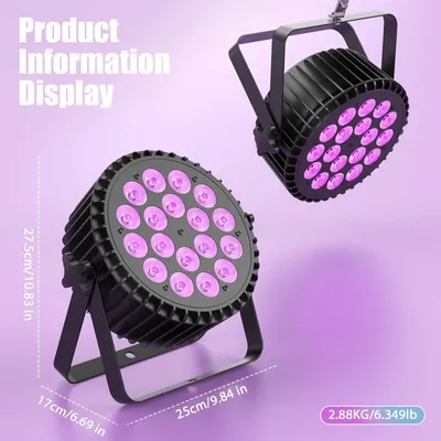 Produktbild von RGB+UV LED-PAR-Scheinwerfer - DMX-Bühnenbeleuchtung - 108 W - 4er-Set - EU-Stecker - Regenbogeneffekt