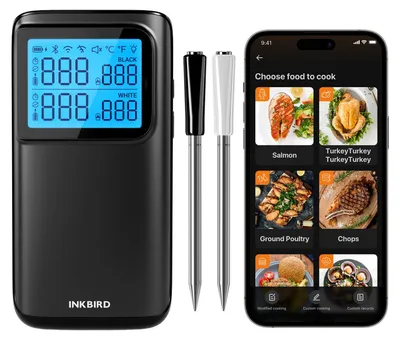 Funk-Vleesthermometer mit 2 Sonden, WiFi/Bluetooth, wasserdicht