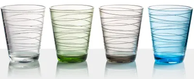 Zdjęcie produktu dla Szklanki do napojów ONDA - zestaw 4 sztuk - 4 kolory - nietłukący plastik - 300ml