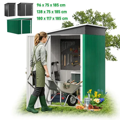 Obrázek produktu pro Zahradní kovový domek YARDIN 6x4 ft se šikmou střechou, celoroční ochrana před povětrnostními vlivy, prostorově úsporné posuvné dveře, suché skladování zahradního nářadí, odolný proti povětrnostním vlivům, černý