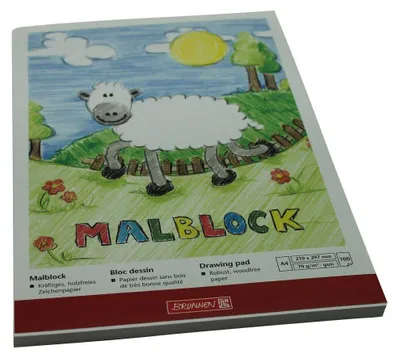 Produktbild von Brunnen Malblock (A4, 70 g/m², 100 Blatt, kopfverleimt) nicht perforiert, keine Auswahl möglich, 1 Block