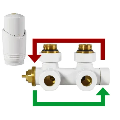 Immagine prodotto di Set di raccordi Multiblock bianco 50 mm, con testa termostatica, attacco centrale da 1/2" Multiblock HANZ, montaggio a sinistra o a destra