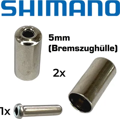 Produktbild von Shimano 2x Bremshülle Endkappen 5mm + Ouetschnippel Set silber