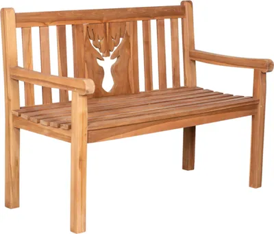 Produktbild von Gartenbank Teakholz 120 cm mit Motiv-Rückenlehne – massiv, wetterfest, zeitlos