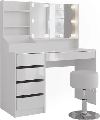 Produktbild von Schminktisch Vicco Sherry Weiß/Weiß Hochglanz 119.8 cm 4 Teile, Model 57607