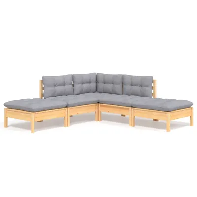 Produktbild von vidaXL 5-tlg. Garten-Lounge-Set mit Grauen Kissen Kiefernholz