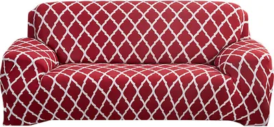 Produktbild von Stretch Sofabezug 1-teilige Polyester Elasthan Stoff Sofa Schonbezug 3-Sitzer Möbelschutzbezug mit Kissenbezug für Kinder Haustiere (Rot)