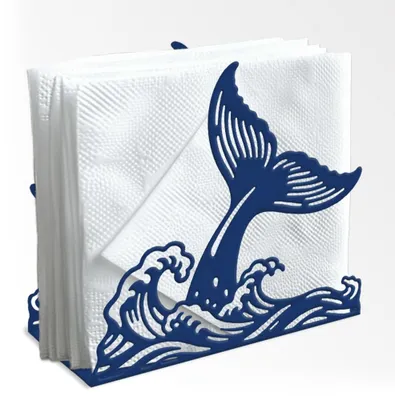 Image de Porte-serviettes en métal, design "Walschwanz", idéal pour la cuisine, le bar à café et la salle à manger. Dimensions : 15 x 14 x 5 cm. Couleur : bleu