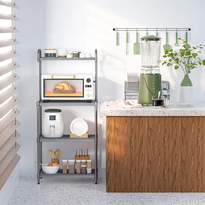 Produktbild von COSTWAY Küchenregal 4-stufig für Mikrowelle, Mikrowellenregal mit verstellbaren Regalböden, Mikrowellenständer mit Metallgestell, Standregal Küche, freistehendes Haushaltsregal