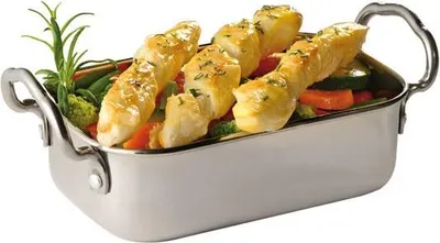 Produktbild von APS 40660 Mini-Servierpfanne SNACKHOLDER, Edelstahl, 14,5 x 9,5 cm, Höhe 4,5/7,5 cm