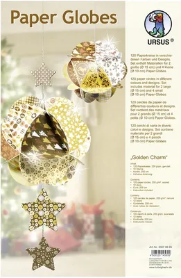 Produktbild von Bastelset Paper Golden Charm, vorgestanzt, folienveredelt, 200 g/m², Paper Globes Ø 10/15 cm, Papierkreise Ø 5/7,5 cm, inkl. 12 Sterne & Kordel