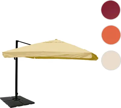 Produktbild von Gastronomie-Ampelschirm HWC-A96, Sonnenschirm, 3x4m (Ø5m) Polyester/Alu 26kg  Flap, creme mit Ständer