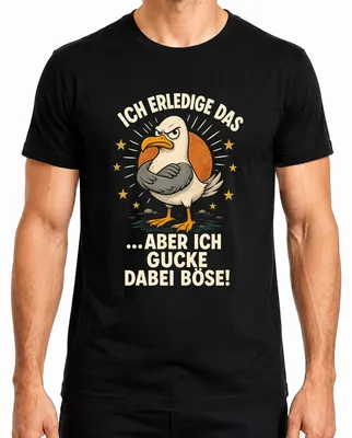 Imagen del producto de Camiseta negra para hombre, talla L, con el estampado "Ich erledige das aber ich gucke dabei böse" (que se traduce como "Yo lo hago, pero lo hago con mala cara"), con un toque de sarcasmo