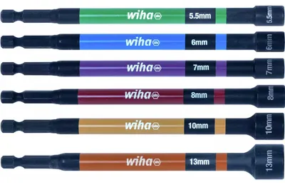 Zdjęcie produktu dla Zestaw nasadek Wiha 7044C, nasadki klucze bity + kodowane kolorami magnetyczne, stal chromowo-molibdenowa, 5,5-13 mm, 6 szt.