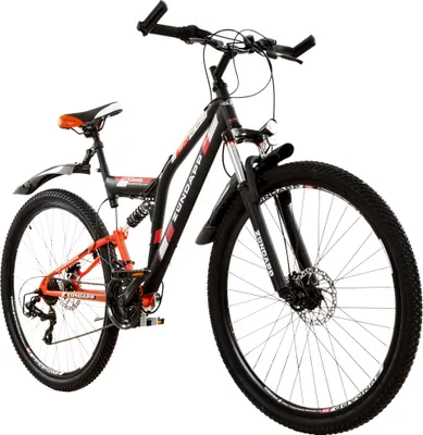 Produktbild von Zündapp Blue 5.0 MTB Fully Fahrrad 170-185 cm 28 Zoll Mountainbike für Damen und Herren mit Beleuchtung StVZO und 21 Gang Schaltung, Farbe:schwarz/rot, Rahmengröße:48 cm