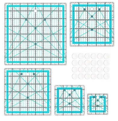 5er-Set Patchwork-Lineale mit 24 Anti-Rutsch-Stickern