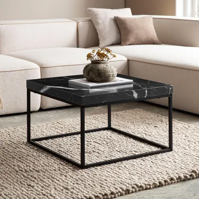 Obrázek produktu pro Konferenční stolek FineBuy, 60x60x38 cm, černý, moderní design, čtvercový, vhodný do obývacího pokoje, malý, jako odkládací stolek, kovové nohy