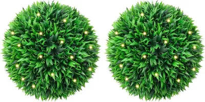 Image de Boules de buis artificielles avec lumières LED 2 pcs vert 47 cm