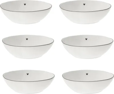 Produktbild von 6er Set Müslischalen HEART flach mit schwarzem Herz D. 17cm Bastion Collections