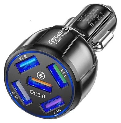 5-Port USB-Autoladegerät, 58 W, Quick Charge 3.0, schwarz, Mini