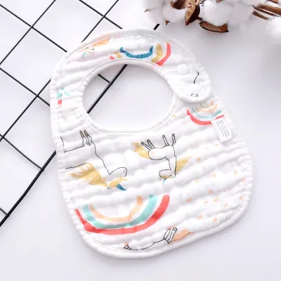 Produktbild von Baby-Lätzchen, U-förmig, Baumwolle, niedlicher Cartoon-Druck, verstellbar, mit Druckknopf, zum Füttern, Speichelpolster für Kleinkinder, Regenbogenpfe