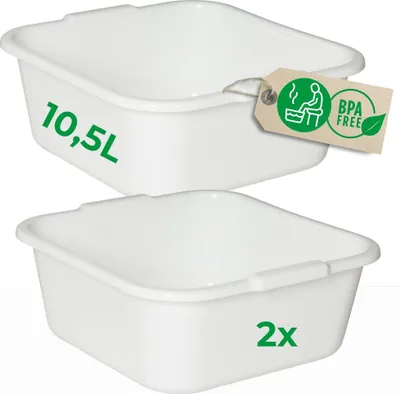 Produktbild von Novaliv 2x Spülschüssel eckig 10,5L, 34x34 cm, Weiß, BPA-frei & Spülmaschinenfest – Ideal für Küche und Camping, Wanne, Große Plastikschüssel, Waschschüssel eckig, Waschwanne, Abwaschschüssel