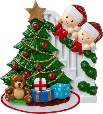 Produktbild von Personalisierter Familien-Weihnachtsschmuck mit Namen, der die 2-köpfige Familie zum Weihnachtsbaumschmuck macht, Weihnachtsgeschenk für einen Freund der Familie