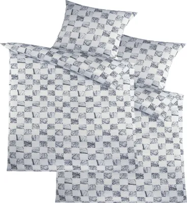 Produktbild von 4-tlg. Seersucker Bettwäsche 2x (135x200 +80x80cm), weiß grau, kariert, bügelfrei