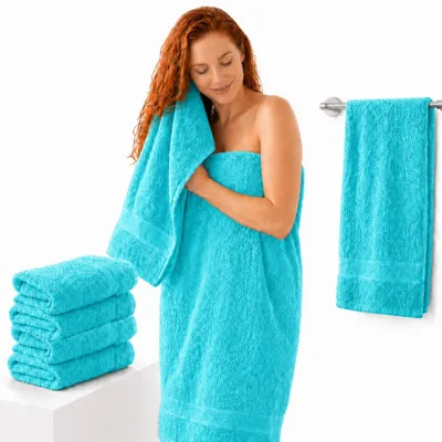 Produktbild von Komfortec 4er Duschtücher 70x140 cm Set aus 100% Baumwolle, 470g/m², Frottee, Weich, Türkis