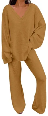 Immagine prodotto di Elzusha - Set di abbigliamento da casa in due pezzi con pantaloni ampi da donna