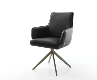 Produktbild von DELIFE Drehstuhl Heira-Flex mit Armlehnen Echt-Leder Schwarz Kreuzgestell breit Effektfinish Titan 360° drehbar Taschenfederkern