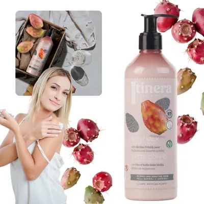 Obrázek produktu pro ITINERA Mléko, tělové mléko pro normální a citlivou pokožku se sicilskou opuncií, 97 % přírodních složek 370 ml