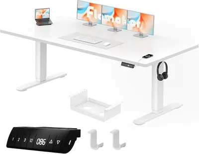 Produktbild von Höhenverstellbarer Schreibtisch 180 x 80 cm, Schreibtisch Höhenverstellbar Elektrisch mit Memory Funktion, Computertisch mit Kabelmanagement, Standing Desk, Stehpult, Bürotisch, Weiß