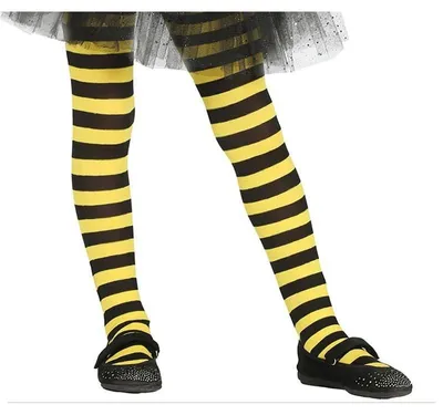 Productafbeelding van Gestreepte leggings, geel met zwarte bijenprint, voor kinderen