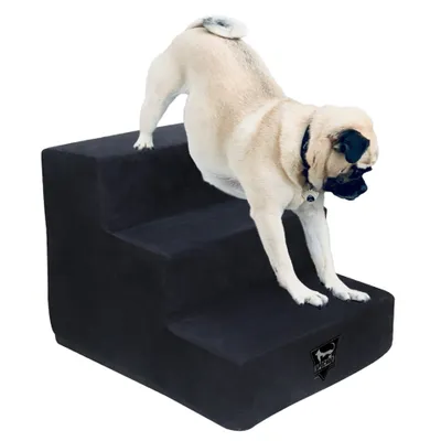 Produktbild von SPOCADO "Albion" Haustiertreppe | 34 cm hoch | Weiches Plüschmaterial | Abnehmbarer & waschbarer Bezug | Max. 50 kg Belastung | schwarz | SCO-28