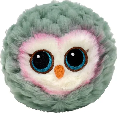 A close-up studio shot of a plush owl toy.