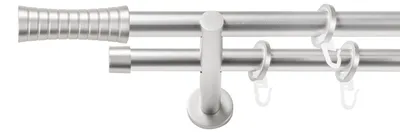 Produktbild von SN Deco Gardinenstange Nancy, 19 mm, 2-läufig, Stahl, Komplett-Set mit Ringen, Auflageträger, 120 cm, chrom matt