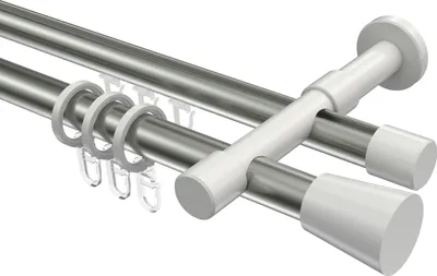 Produktbild von Interdeco Rundrohr-Innenlaufstange / Gardinenstange (Kombination) Edelstahl-Optik / Weiß, Typ Prestige Sitra (Konus), 20 mm Ø 2-läufig, 240 cm