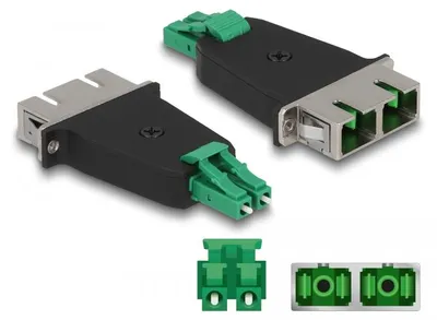 Produktbild von DeLOCK LWL Hybrid Kupplung LC Duplex Stecker zu SC Duplex Buchse grün, LC/SC, Schwarz, Grün, Metall, Kunststoff, 35,3 mm, 70 mm, 9,6 mm