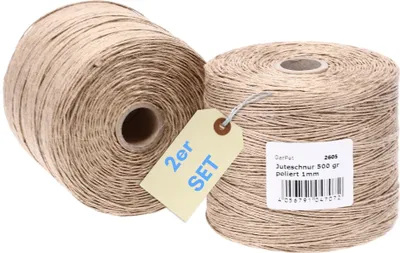 Produktbild von 2er Set Juteschnur 500 m Bindfaden Schnur zum basteln Jutegarn Natur Jutekordel Paketschnur Gartenschnur Jute Bastelschnur Garten Pflanzschnur
