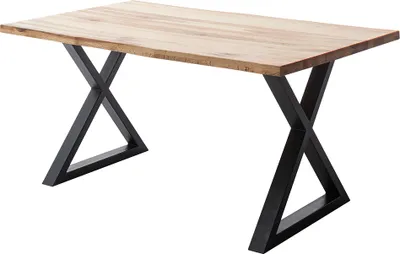 Produktbild von Esstisch 140x90 cm mit Baumkante, X-Gestell, Eiche massiv geölt, PARACATU-06